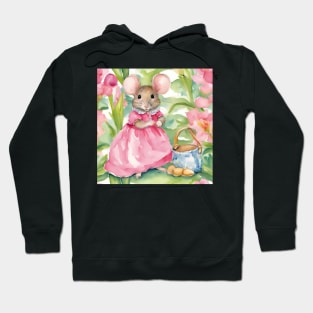 Cute mouse in a pink dress watercolor illustration Hoodie